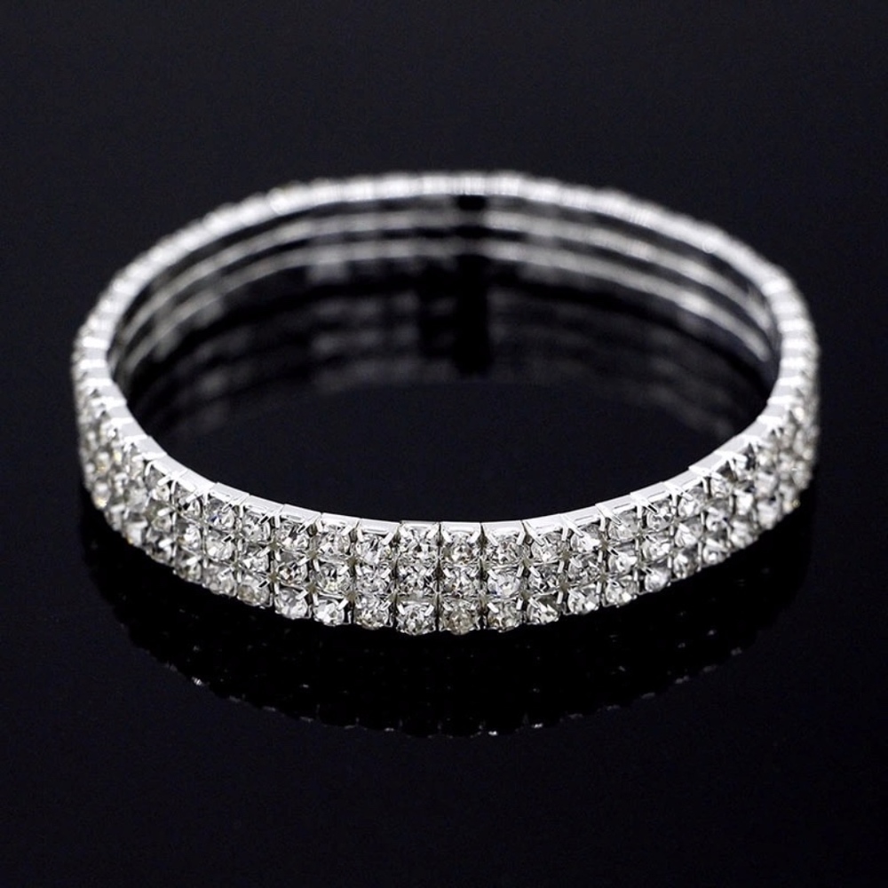 Layered Rhinestone Silver Elastic Stretch Anklet - Picture 7 of 8